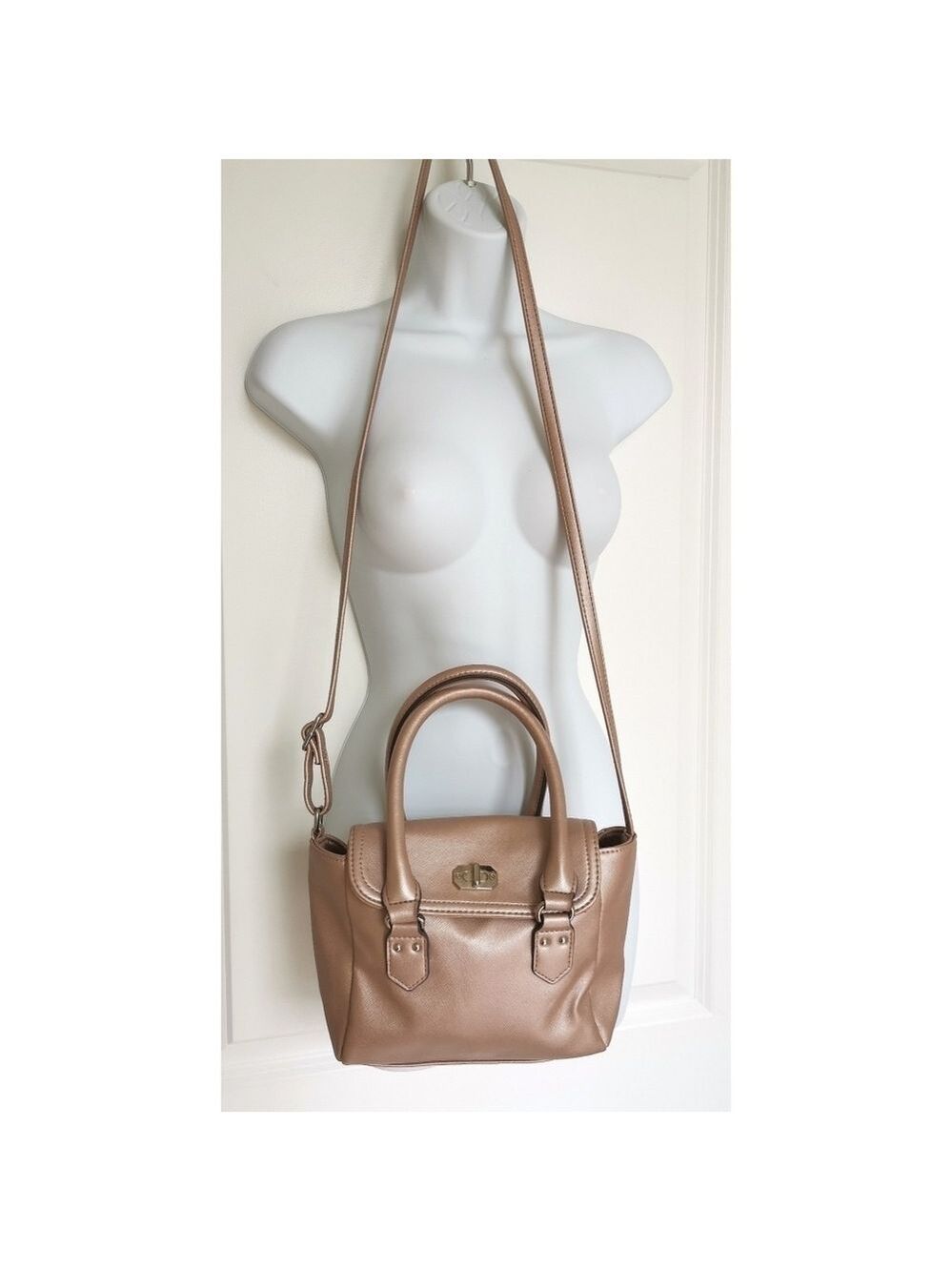 Vintage Y2K Rose Beige shoulder bag handle purse faux leather vegan
